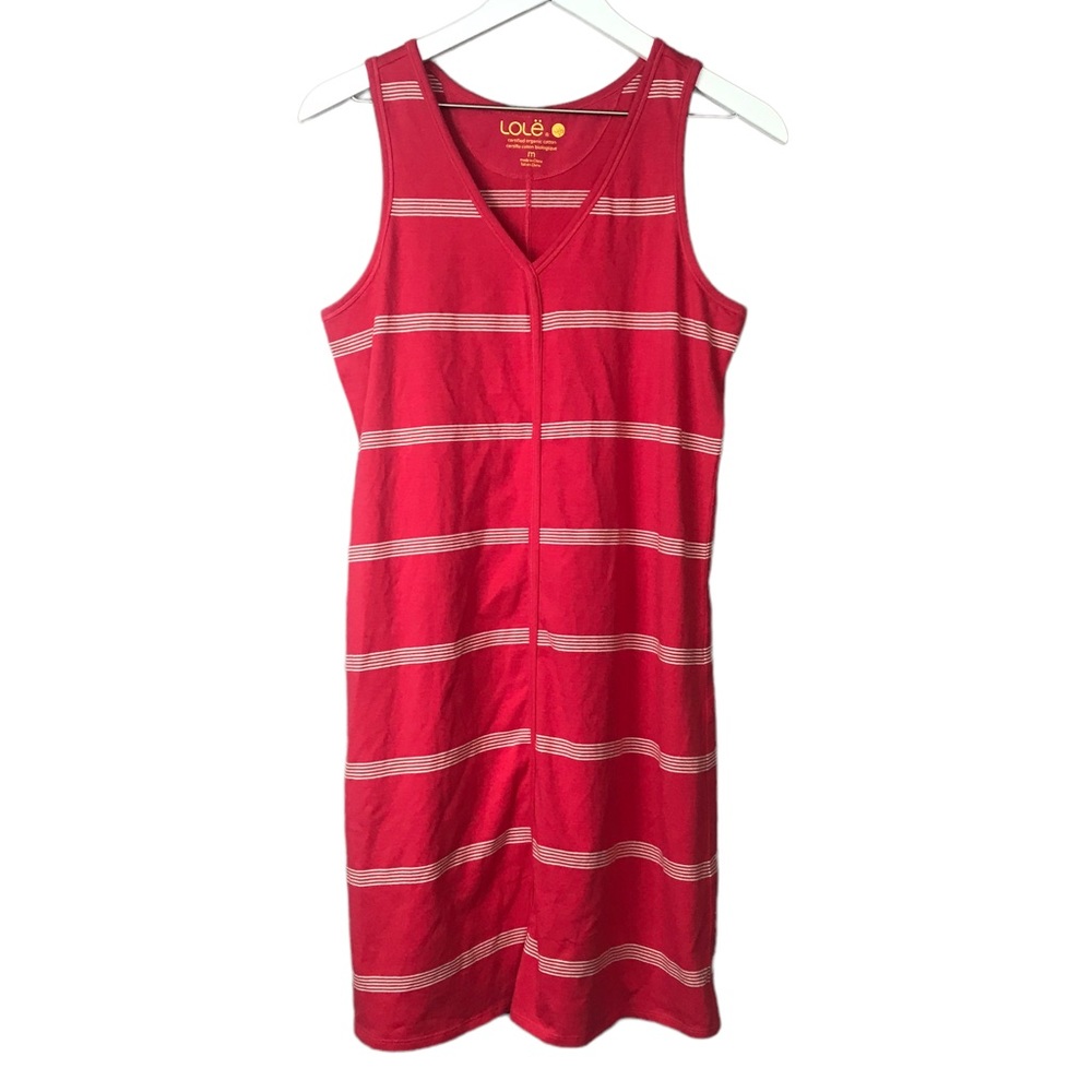 Lole V Neck Salmon Red Striped Organic Cotton Tank Dress Women Sz M